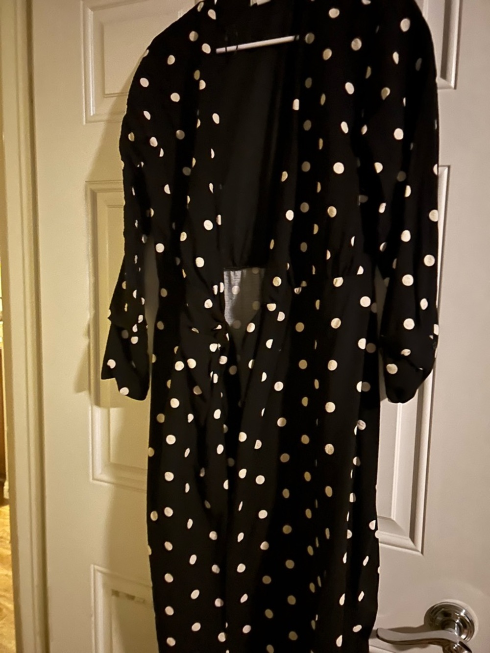 H&M Black Polka Dot Midi Dress - White Dots